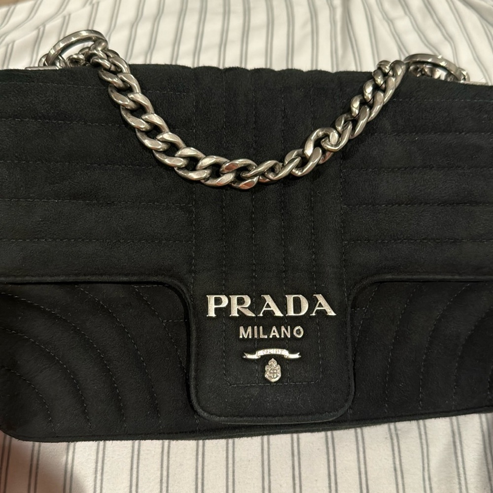 Prada Diagramme Suede Bag in Black